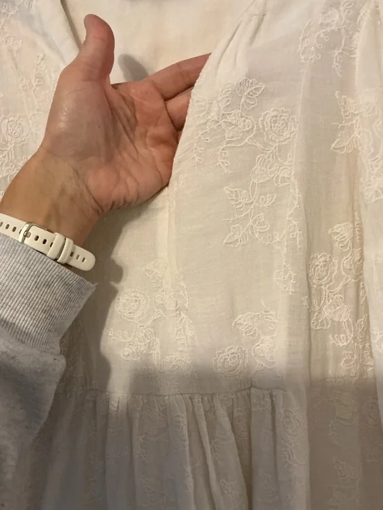Zara Cream Embroidered Long Sleeve Babydoll Dress Womens Small Cottagecore Fairy - Picture 9 of 13